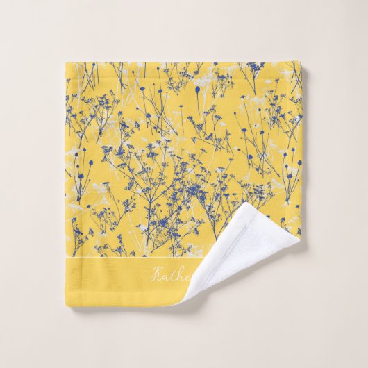 Fleurs Bleues Modernes et Élégantes Nom Jaune mout (Gant de toilette)