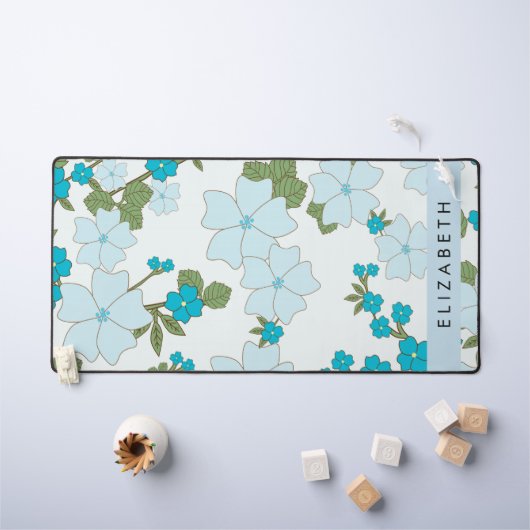 Fleurs Bleues, Motif De Fleurs, Votre Nom (Tableau pour enfants)