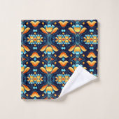 fleurs bleues oranges Art déco (Gant de toilette)