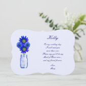Fleurs Bleues Pot Mason Carte Demoiselle D'Honneur (Debout devant)