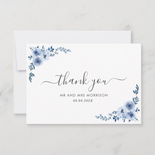 fleurs bleues poussiéreuses mariage carte de remer (Devant)