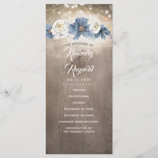 Fleurs bleues poussiéreuses Programmes de Mariage (Devant)