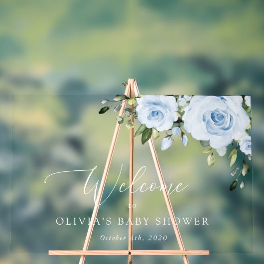 Fleurs bleues poussiéreuses, Verdure, Baby shower (Neutre)