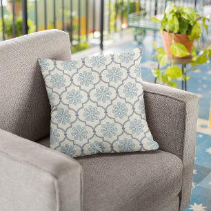 Fleurs Bleues/Rayures Oreillers Décoratifs