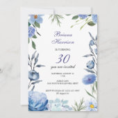 Fleurs bleues romantique invitation à fêter (Devant)