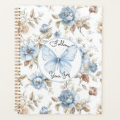 Fleurs bleues romantiques Papillon Feuilles brunes (Devant)