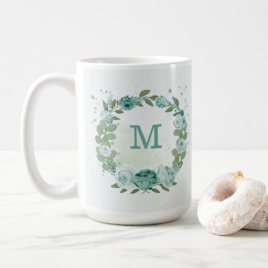 fleurs bleues romantiques verdure tasse à café (Avec donut)