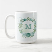 fleurs bleues romantiques verdure tasse à café (Gauche)