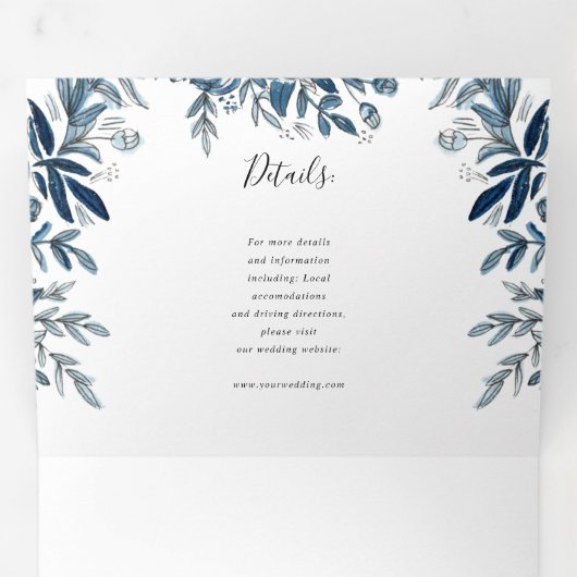 Fleurs bleues tout en un faire-part de mariage (Intérieur en premier)