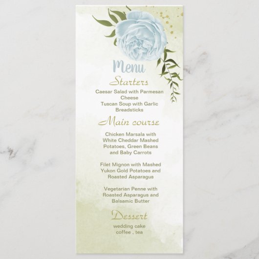 fleurs bleues vert menu mariage (Devant)