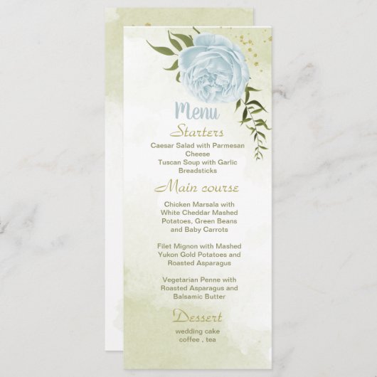 fleurs bleues vert menu mariage (Devant / Derrière)