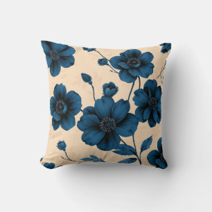 Fleurs bleues victoriennes sur oreiller de fond be