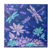 Fleurs bleues violettes libellules Carreaux en cér (Devant)
