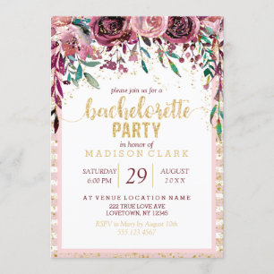 Fleurs blush Gold Bachelorette Party Invitation