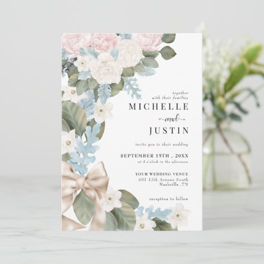 Fleurs Boho Invitations de mariage hivernal (Debout devant)