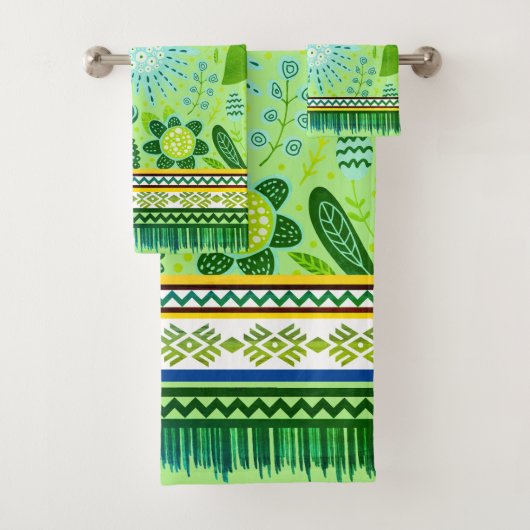 Fleurs Boho Motif Sud-Ouest Bleu, Vert, Jaune (En situation)