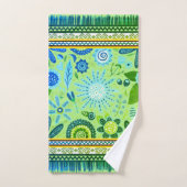Fleurs Boho Motif Sud-Ouest Bleu, Vert, Jaune (Serviette à main)