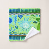Fleurs Boho Motif Sud-Ouest Bleu, Vert, Jaune (Gant de toilette)