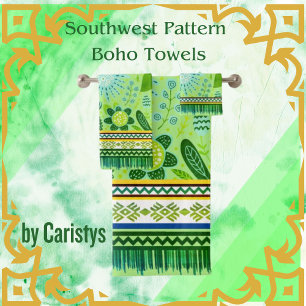 Fleurs Boho Motif Sud-Ouest Bleu, Vert, Jaune