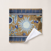 Fleurs Boho Motifs du Sud-Ouest Blues Gold (Gant de toilette)