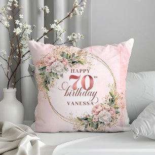 Fleurs Boho Rose Poussiéreux Coussin Or 70e Annive