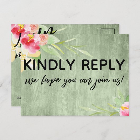 Fleurs Boho Rustique Vert Bois Menu Choix (Devant / Derrière)