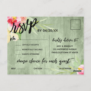 Fleurs Boho Rustique Vert Bois Menu Choix
