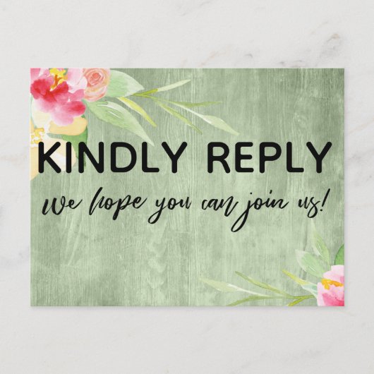 Fleurs Boho Rustique Vert Bois Menu Choix (Devant)