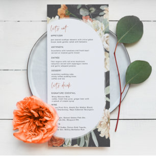 Fleurs Boho Sombres Menu de Mariage