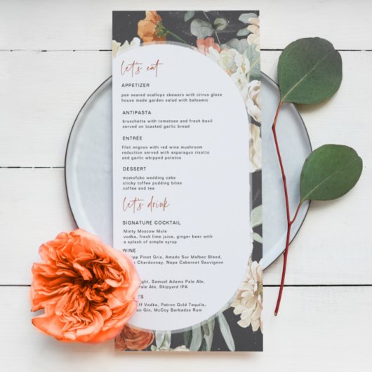 Fleurs Boho Sombres | Menu de Mariage