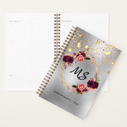 Fleurs bordeaux argentées étoiles or (Devant avec enveloppe)