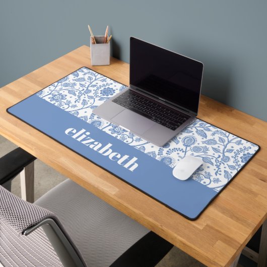 Fleurs botaniques bleues et blanches avec nom pers (Bureau 2)