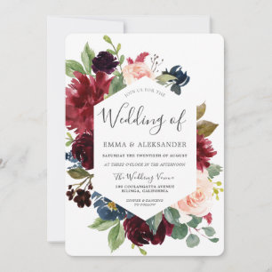 Fleurs botaniques Faire-part de mariage rouge Bour