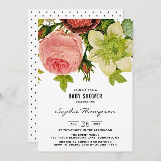 Fleurs botaniques Invitation Baby shower Vintage (Devant / Derrière)