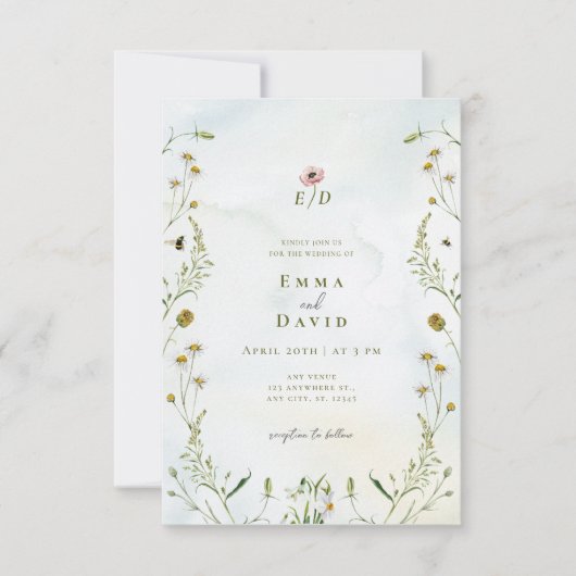 Fleurs botaniques rustiques Faire-part de mariage  (Devant)