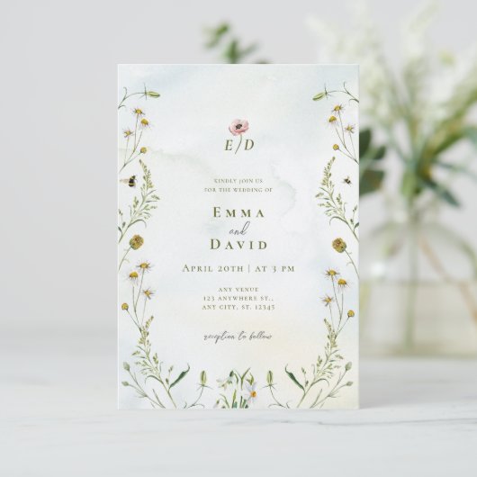 Fleurs botaniques rustiques Faire-part de mariage (Debout devant)