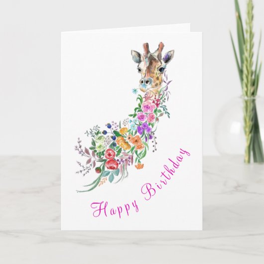 Fleurs Bouquet Giraffe Carte Anniversaire (Devant)