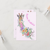 Fleurs Bouquet Giraffe Carte Anniversaire (Devant/Arrière en situation)