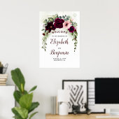 Fleurs Bourgogne Élégante Affiche de bienvenue de  (Bureau à domicile)
