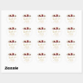 Fleurs Bourgogne Monogramme Mariage Faveur Sticker (Feuille)