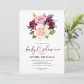 Fleurs Bourgogne rousses Baby shower Invitation (Debout devant)