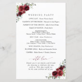 Fleurs Bourgognes, Fleurs Rouges, Programme Mariag (Dos)