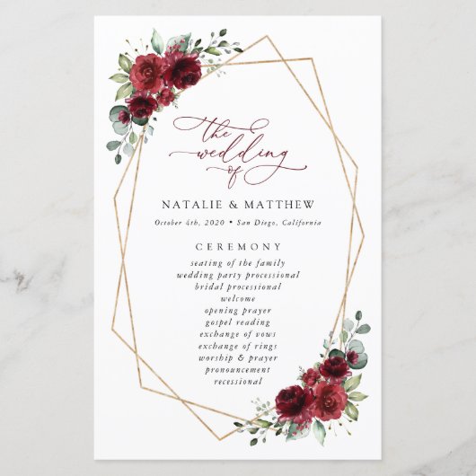 Fleurs Bourgognes, Fleurs Rouges, Programme Mariag (Devant)