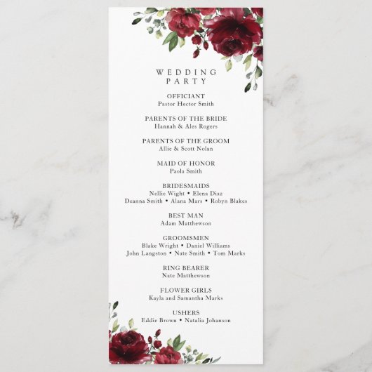 Fleurs Bourgognes, Fleurs Rouges, Programme Mariag (Dos)