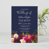 Fleurs Bourgognes marine Mariage bleu Invitation (Debout devant)