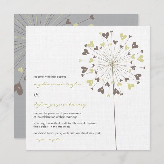 Fleurs Brown Dandelion Aimer Faire-part de mariage (Devant / Derrière)