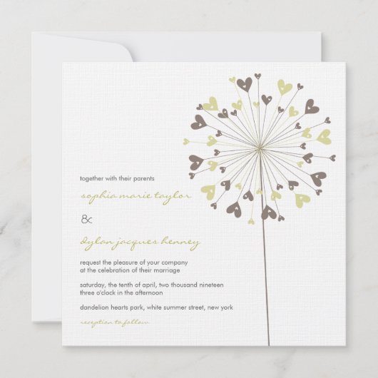 Fleurs Brown Dandelion Aimer Faire-part de mariage (Devant)