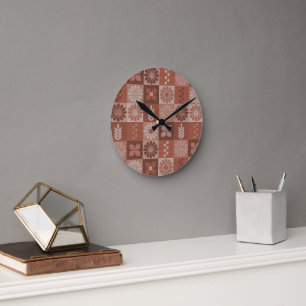 Fleurs Brown Rustiques Burlap Horloge murale Feuil