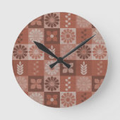 Fleurs Brown Rustiques Burlap Horloge murale Feuil (Recto)