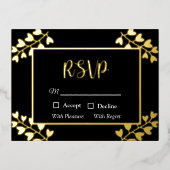 Fleurs cardiaques sur carte RSVP en or noir (Recto)